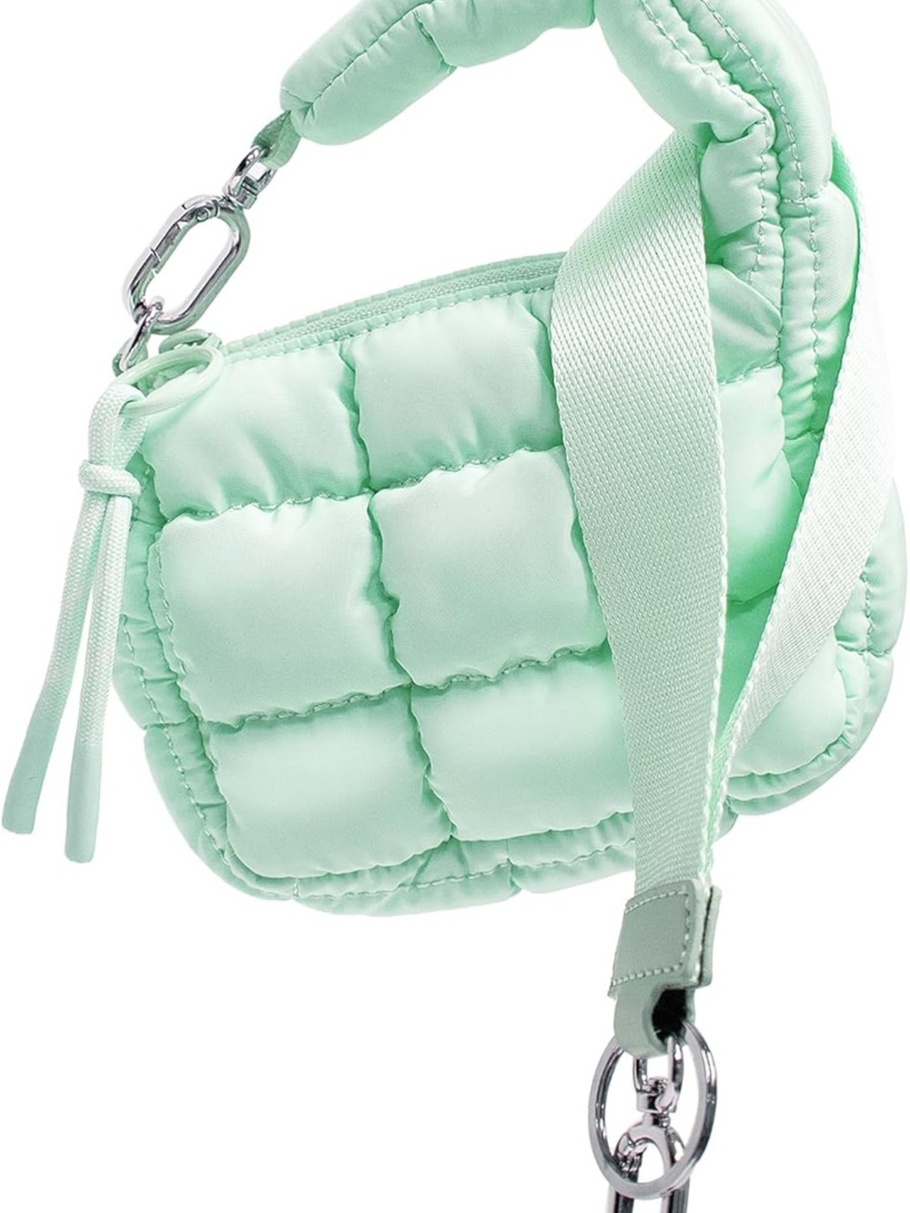 Quilted Mint Puffer Wristlet Bag for Women - Picture 2 of 6